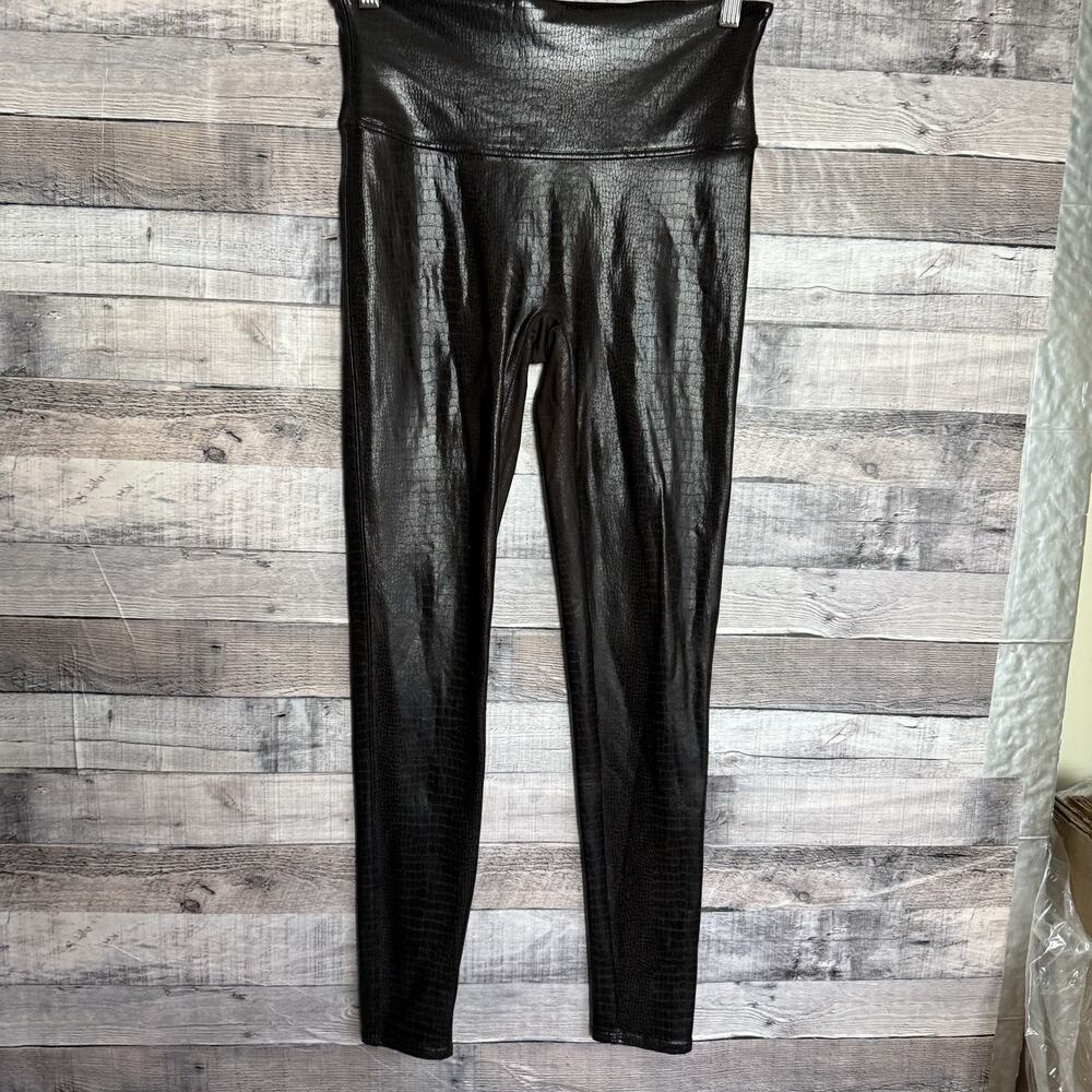 SPANX Womens Faux Leather Brown Crocodile Alligator Leggings Pants Sz Large